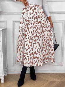SHEIN Frenchy Women's Leopard Print High Slit Skirt, Long Skirt, Women Skirt, Business Casual Women, Retro, Elegant Women, Elegant Women, Fall Women Clothes Skirt, Party Costumes Christmas Costumes Dating Costumes Party Costumes Halloween Costumes - Pink - View 5