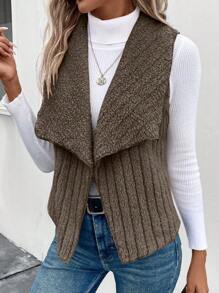 SHEIN Clasi Waterfall Collar Open Front Vest Coat - Coffee Brown - View 5