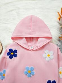 SHEIN 少女碎花拼接保暖连帽衫 - 淺粉色 - 查看 3