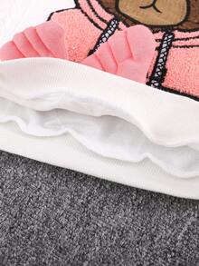 女小童小熊刺繡插肩袖連帽衫&拼接側邊接縫長褲 - 白色 - 查看 6