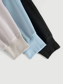 SHEIN EZwear 加大码 3 件套字母图案袋鼠口袋抽绳卫衣 - 彩色 - 查看 6