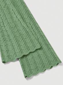 SHEIN MOD Tie Front Scallop Trim Pointelle Knit Cardigan - Green - View 6