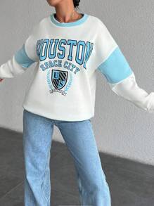 SHEIN Cottnline Letter Graphic Drop Shoulder Sweatshirt - White - View 5