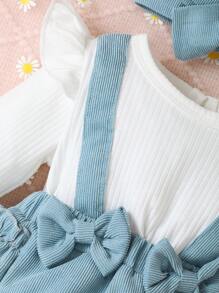 Baby Girl Ruffle Trim Bow Front 2 In 1 Bodysuit & Headband - Multicolor - View 4