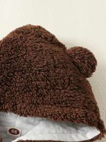 Baby Boy Cartoon Graphic 3D Ear Design Raglan Sleeve Hooded Fuzzy Jumpsuit - Brown - View 3