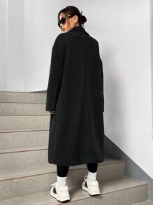 SHEIN EZwear 翻領領口雙鈕熊毛後背外套