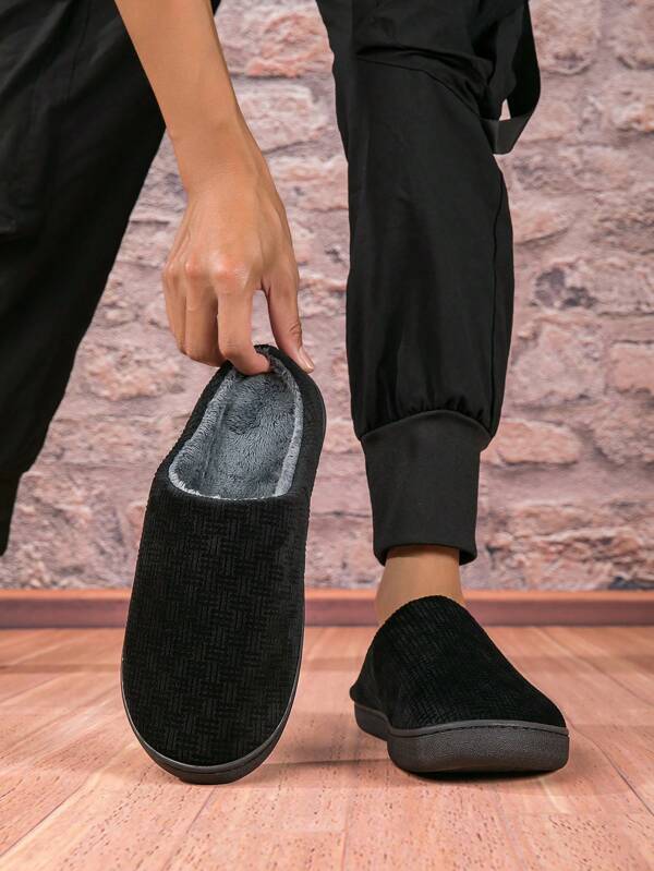 Men's Plush Indoor Slippers, Non-Slip, Dirt-Resistant, Winter Thickened, Black, Couple Slippers,Furry Shoes