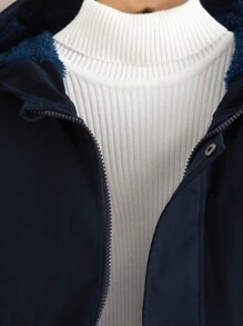 男士腰部抽繩加絨內裏連帽夾克無毛衣 - 藏蓝色 - 查看 5