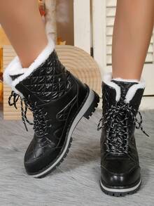 Của phụ nữ Mùa Đông Dày lên , Ấm áp , Cao-top Bốt Tuyết Với Và chất liệu da PU , Chống trượt , Không thấm nước , Giải trí , Đế dày , Đầy màu sắc , Học sinh Giày ống - Xám - Xem 5