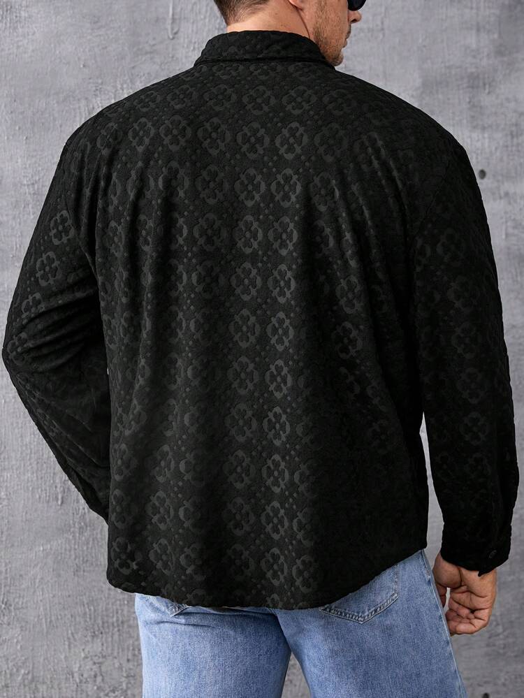 Loose-Fit Men's Plus Size Solid Color Button Front Shacket