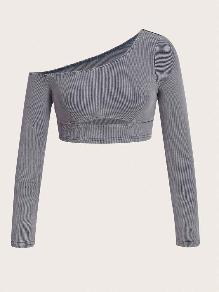 Solid Asymmetrical Neck Cut Out Front Crop Top