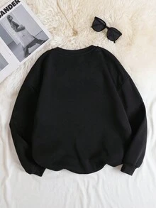 SHEIN EZwear In Mặt trăng Lót nhiệt Áo nỉ - màu đen - Xem 2