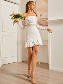 S BETRO Patchwork & Jacquard Bandeau Lace Dress - White - View 7