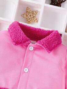 Baby Girl Contrast Teddy Flap Pocket Jacket - Pink - View 5