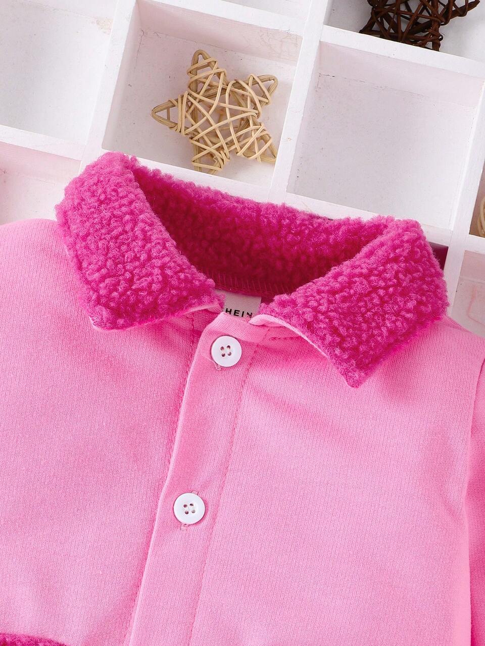 Baby Girl Contrast Teddy Flap Pocket Jacket