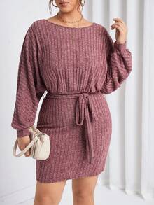 SHEIN Frenchy Hơn tay cánh Váy có thắt lưng - Gỗ đỏ - Xem 4