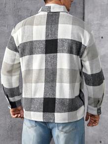 Manfinity Homme Men Plus Plaid Flap Pocket Drop Shoulder Shacket