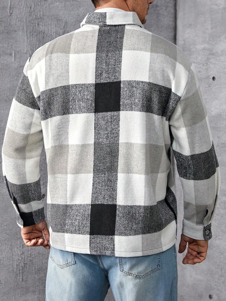 Men Plus Plaid Flap Pocket Drop Shoulder Shacket