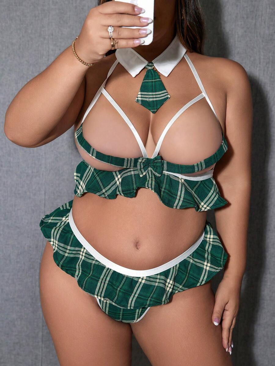 Plus Size 3pcs/Set Sexy Role Play Costume Wireless - Green - View 1