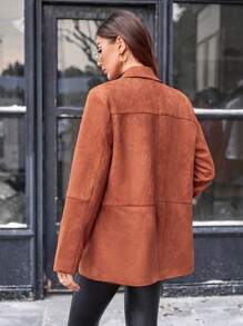 GENKIRA 西裝領翻蓋細節單排釦西裝外套 - 鏽棕色 - 查看 2