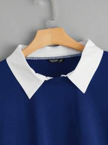 RueChic Plus Size Contrast Collar 2-in-1 Sweatshirt - Blue - View 4