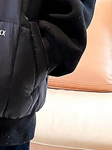 Tween Boy 1pc Letter Graphic Raglan Sleeve Zipper Padded Coat - Black - View 3