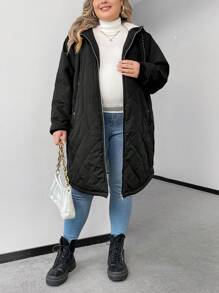 SHEIN Maternity Plus Size Zipper Front Hoodie With Thermal Lined , For Winter