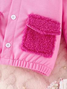 Baby Girl Contrast Teddy Flap Pocket Jacket - Pink - View 4