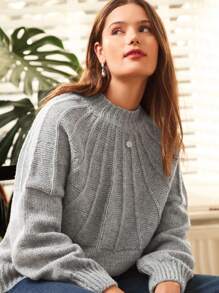 SHEIN Frenchy 女式拉蓋袖毛衣 - 灰色 - 查看 2