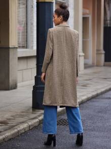 BizChic Double Breasted Houndstooth Overcoat - Khaki - View 2