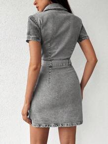 EURMUSE Belted Denim Midi Dress - Light Grey - View 2