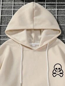 Manfinity RSRT 男士骷髅与标语印花保暖内衬连帽衫 - 卡其色 - 查看 6