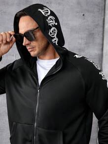 Manfinity LEGND Men Plus Letter Graphic Zip Up Hoodie - Black - View 6