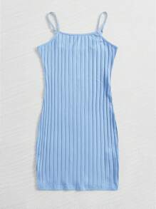 SHEIN EZwear Rib Knit Bodycon Dress - Baby Blue - View 3