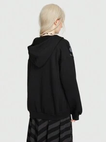 ROMWE Fairycore Của phụ nữ Loại bướm In Dây kéo Hoodie - màu đen - Xem 3