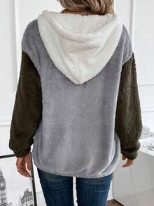 SHEIN LUNE Khối màu Khóa kéo một phần tư Thả vai Dây rút Hoodie - Nhiều màu - Xem 2