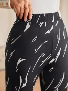 SHEIN Frenchy Allover Print High Waist Leggings - Khaki - View 3