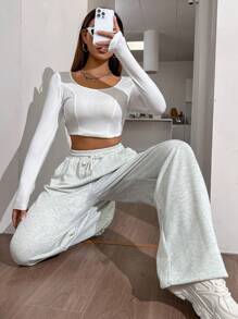 SHEIN Unity Eo dây rút Túi nghiêng Quần thể thao - Màu Xám nhạt - Xem 6