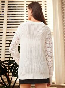 SHEIN Frenchy Women's Patchwork Lace Long Sleeve Cardigan With Front Button