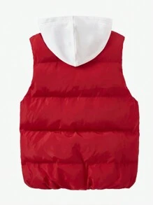 SHEIN EZwear 拉鏈開襟連帽羽絨背心大衣 - 紅色 - 查看 5