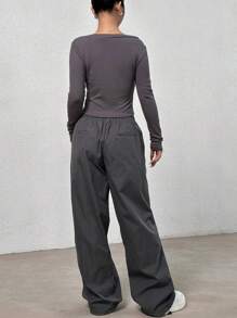 SHEIN EZwear Halve knop Crop T-shirt & Taille met trekkoord Broeken