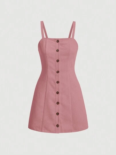 SHEIN MOD 前紐扣吊帶洋裝