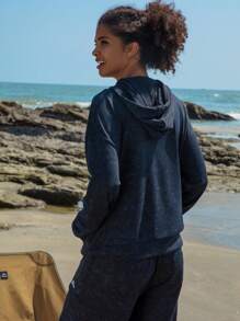 In My Nature Letter Graphic Drop Shoulder Drawstring Outdoor Sweatshirt - Black - View 2