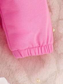 Baby Girl Contrast Teddy Flap Pocket Jacket - Pink - View 3