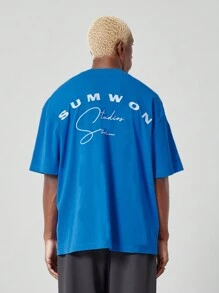 SUMWON Oversized Fit Tee With Back Embroidery - Blue - View 1