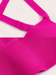 Easithlete Comfortable Sports Pink Bra Without Removable Pads, Solid Criss Cross Back Strappy Bras With Sewn-In Pads,High Impact Yoga Exercise Athletic Bras Non-Removable Pads For For Women High Support Racerback,Workout, Yoga, Running - Hot Pink - View 7