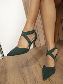 Fall/Winter 2025 High Heels, Thin Heels, Pointed Toe, Hollow Out Pump Shoes, Elegant - Dark Green - View 1