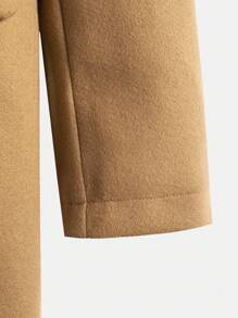 Manfinity Hypemode 1件寬鬆型男士大衣,對比色領子和口袋蓋細節 - 杏色 - 查看 6