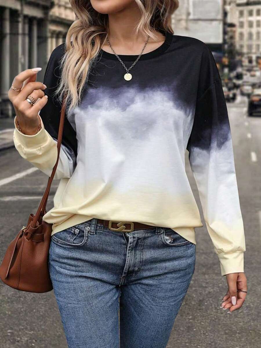 SHEIN LUNE 大碼漸層落肩袖運動衫 - 彩色 - 查看 1