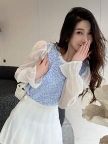 Dazy Star Flounce Sleeve 2 In 1 Blouse - Blue - View 4
